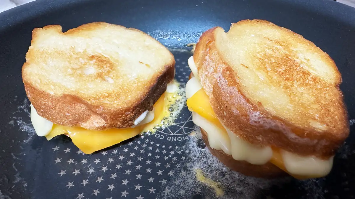 上手に焼き目がついた2つのサンドウィッチ