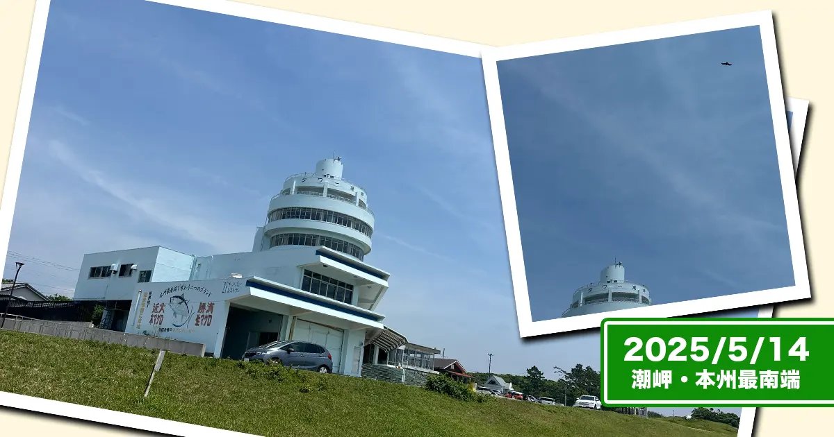 潮岬観光タワーの上を飛ぶトンビ？のコラージュ