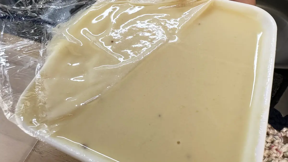 数時間冷蔵庫で冷却したプリン。全く固まらず液体のまま