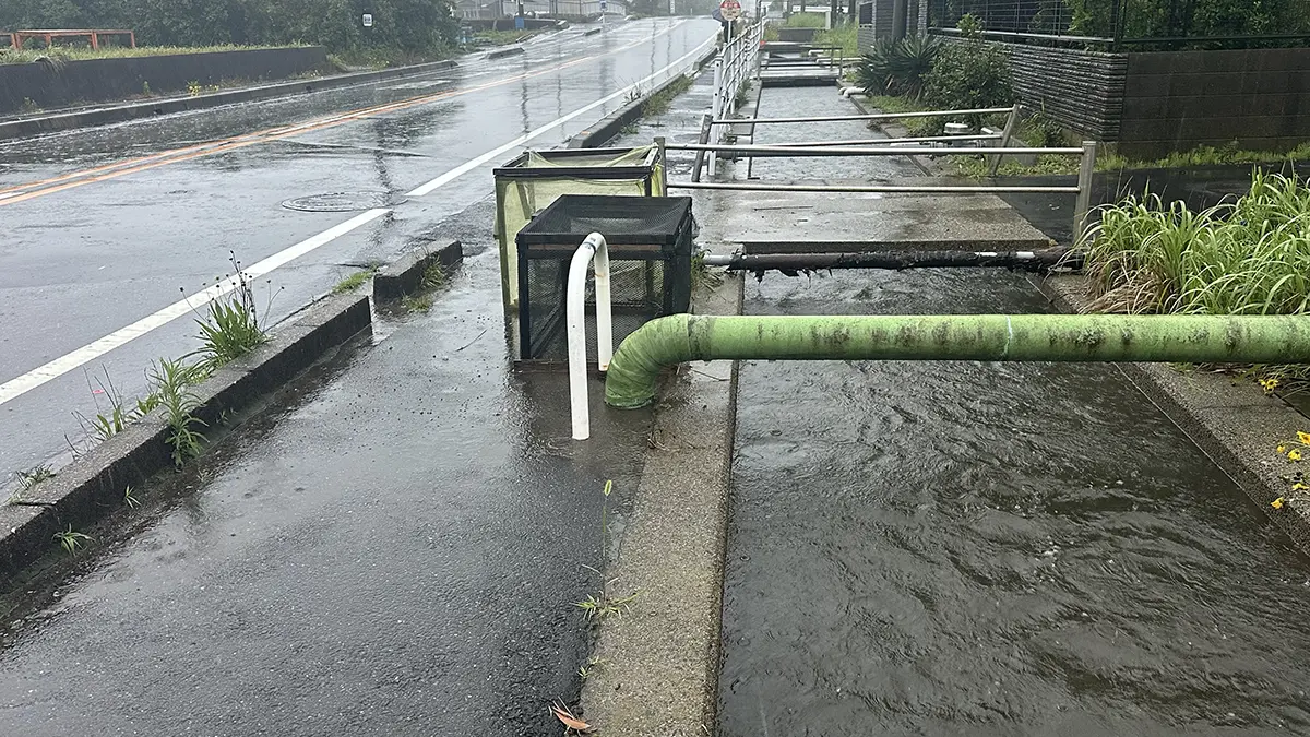 自宅近くの用水路がもう越水しそう