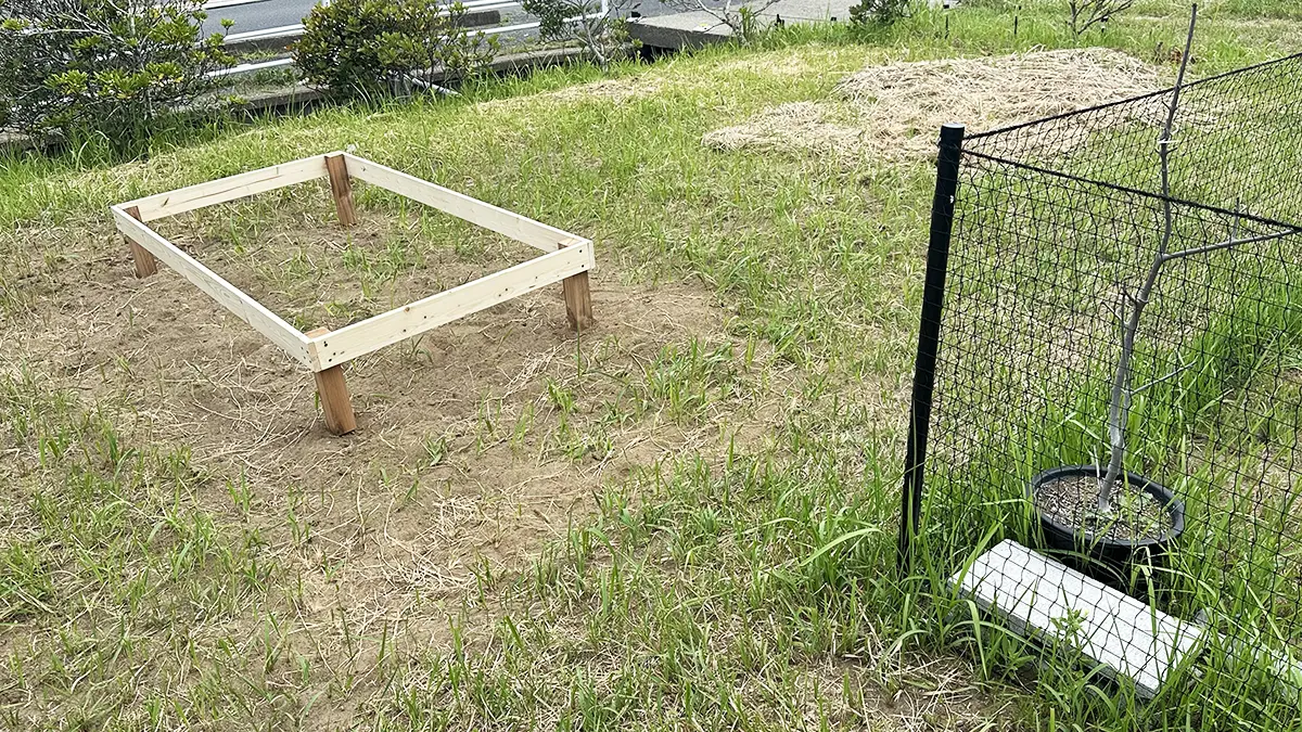 レイズドベッドを仮置きしたところ。